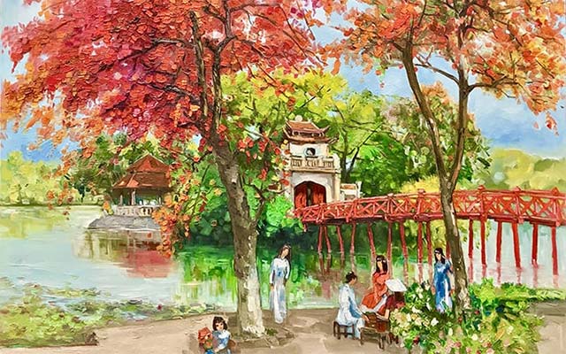 Tranh vẽ Cầu Thê Húc