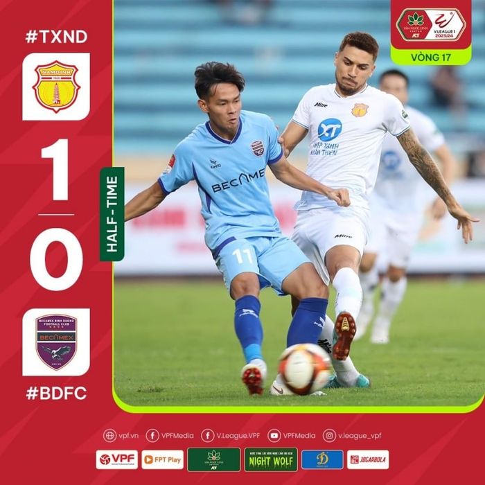 Trận đấu trực tiếp Nam Định 1-0 Bình Dương: Mở đầu cho sự khai thông