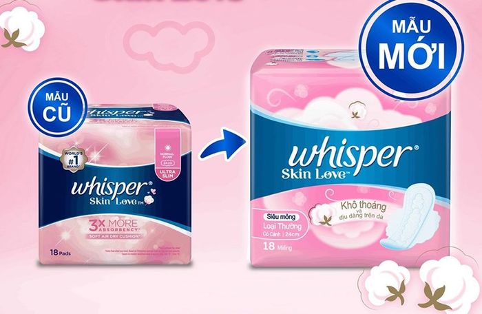 Băng vệ sinh ban ngày Whisper Skin Love siêu thấm với 8 miếng có cánh giúp bạn cảm thấy thoải mái suốt cả ngày