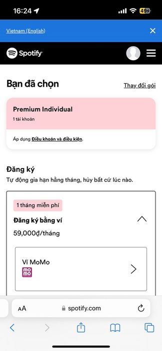 Hướng dẫn thanh toán Spotify Premium bằng cách sử dụng MoMo