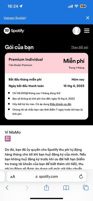 Hướng dẫn thanh toán Spotify Premium qua MoMo