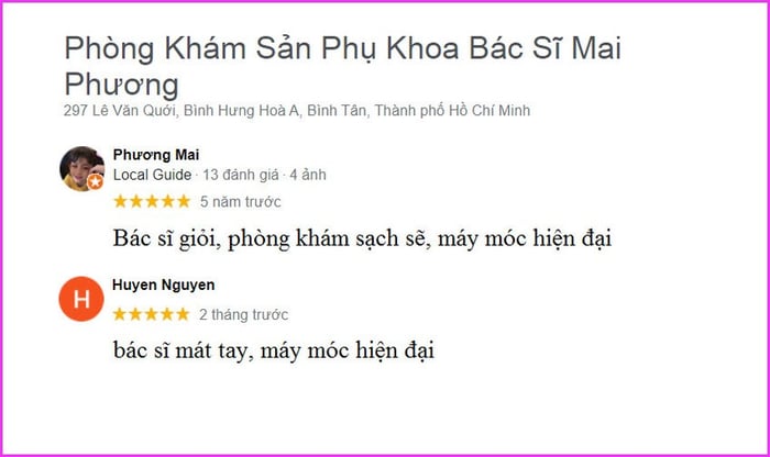 Phòng khám sản phụ khoa Mai Phương - Đánh giá từ khách hàng