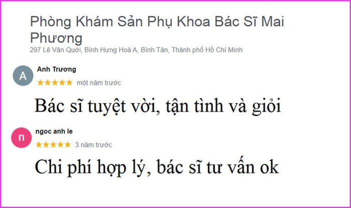 Đánh giá về dịch vụ tại phòng khám sản phụ khoa Mai Phương