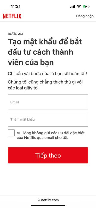 Bước 2: Đăng nhập hoặc đăng ký bằng Email;