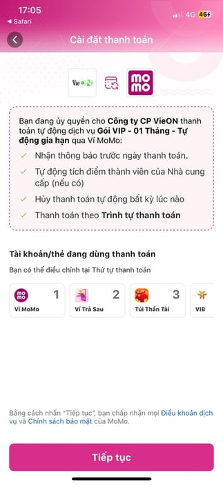 Liên kết thành công và bạn có thể xem VieON ngay lập tức