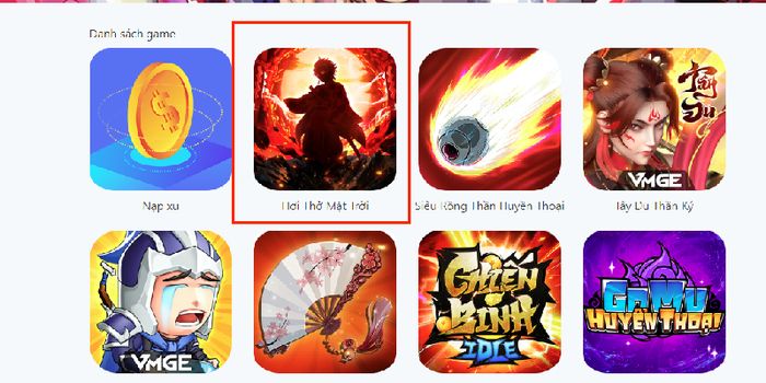 Bước 1: Truy cập vào trang web nạp thẻ pay.vmge.vn, đăng nhập bằng tài khoản VMGE Game hoặc Facebook và chọn game Hơi Thở Mặt Trời