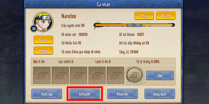 Bước 2: Chọn mã Giftcode