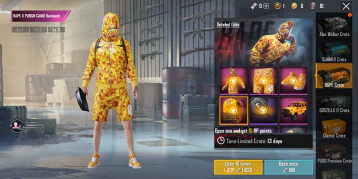 Set trang phục BAPE trong PUBG Mobile