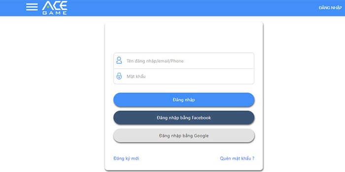 Bước 1: Truy cập vào trang web nạp thẻ pay.acegame.vn, đăng nhập với tài khoản ACE Game hoặc Facebook và chọn game Mãnh Tướng Xuất Chiến.