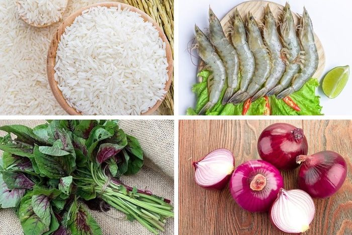 Nguyên liệu cần chuẩn bị cho món cháo tôm rau dền cho bé