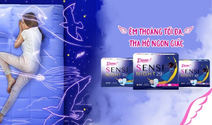 Băng vệ sinh ban đêm Diana Sensi chống tràn với 4 miếng cánh