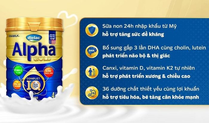 Sữa bột Dielac Alpha Gold IQ số 4 (sữa non) dành cho trẻ từ 2 - 6 tuổi, dung tích 850g