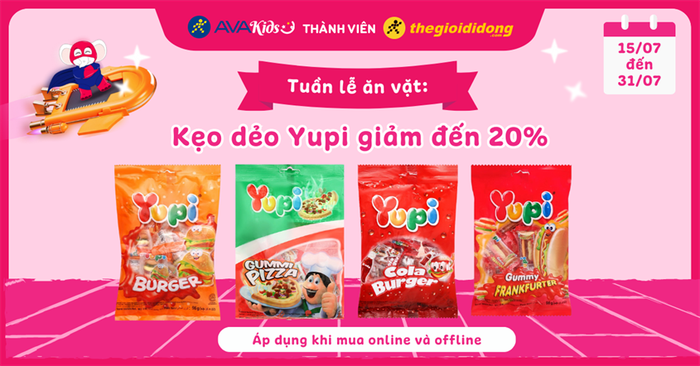 (25/07 - 31/07) Tuần lễ ăn vặt: Đồ ngọt Yupi giảm giá đến 20%. Chương trình hấp dẫn, hãy đến mua ngay!