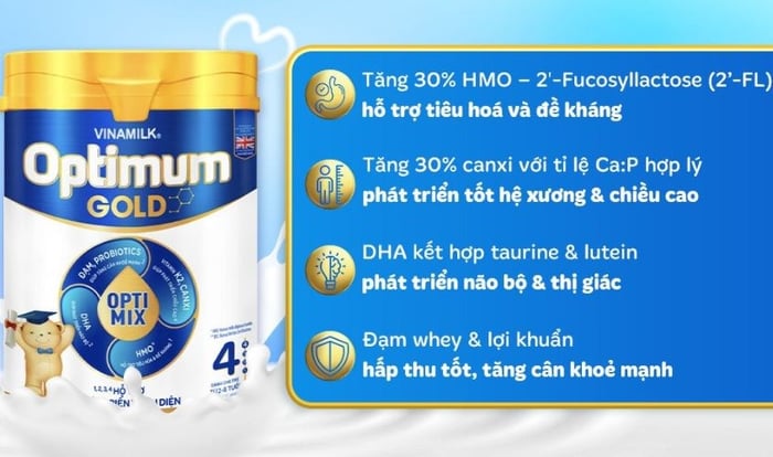 Sữa bột Vinamilk Optimum Gold số 4 dành cho trẻ từ 2 - 6 tuổi