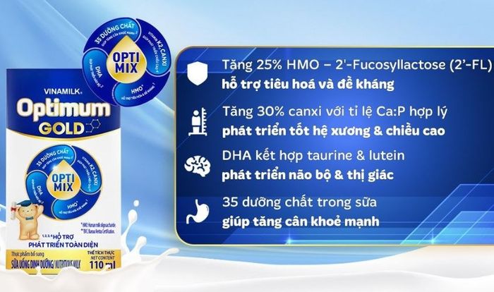 Lốc 4 hộp sữa pha sẵn Optimum Gold dung tích 110 ml (dành cho trẻ từ 1 tuổi)