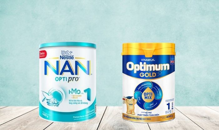 Sữa bột NAN Optipro Plus số 1 800g (0 - 6 tháng) và Sữa bột Vinamilk Optimum Gold số 1 800g (0 - 6 tháng)