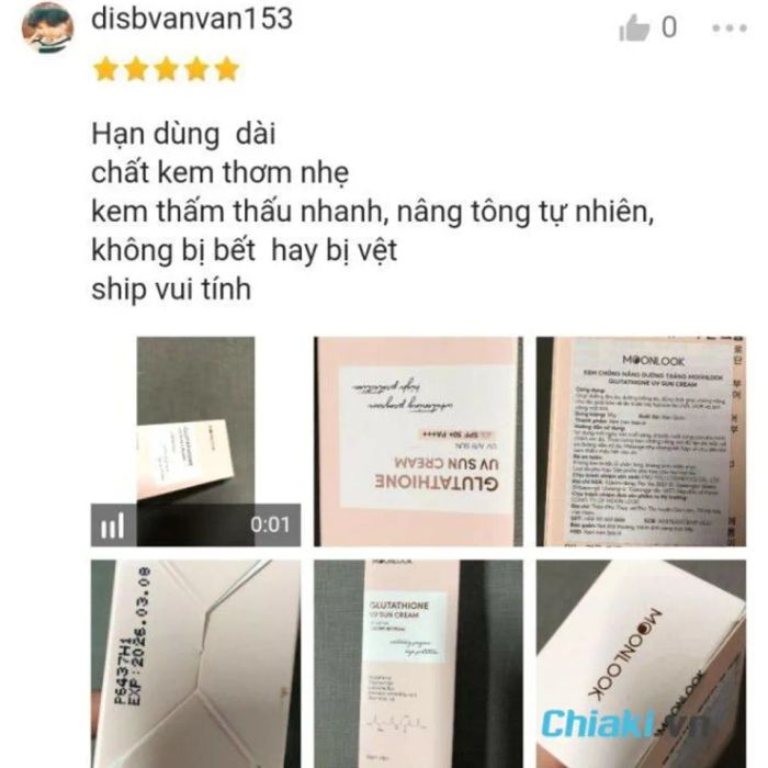 Review kem chống nắng MoonLook từ người dùng 1