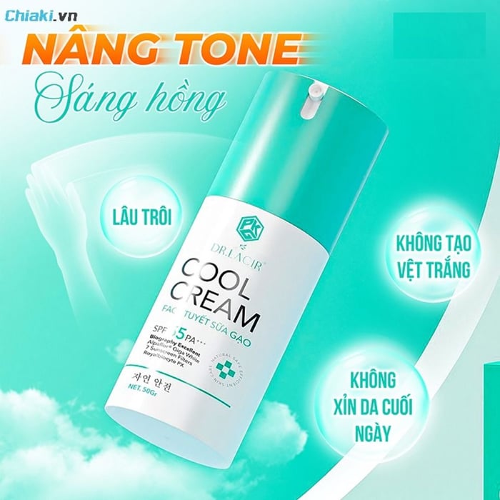 Dr Lacir Cool Cream Face Tuyết Sữa Gạo mang lại cảm giác mát lạnh