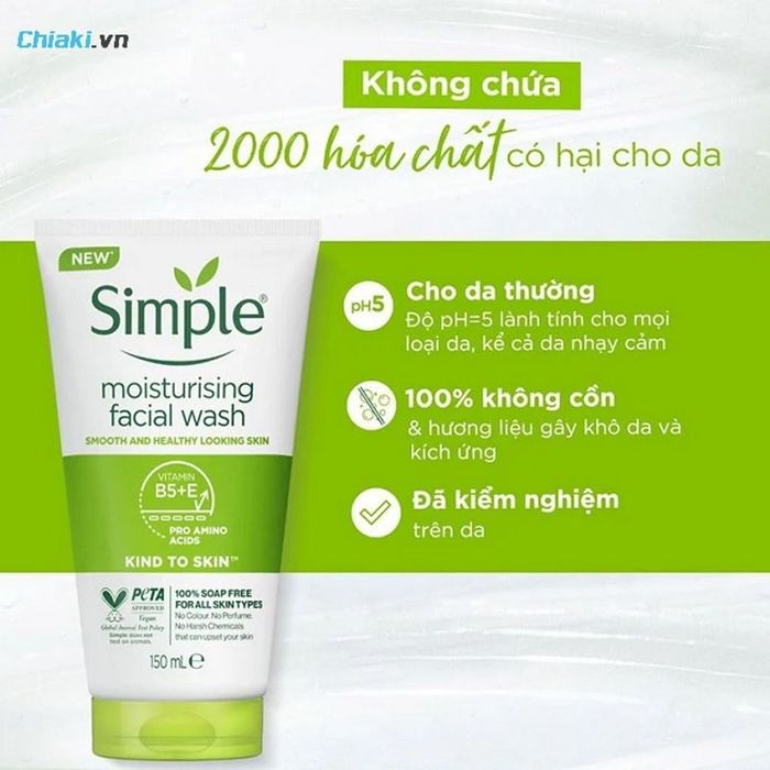 Sữa rửa mặt Simple Kind To Skin Moisturising Facial Wash giúp làm mềm da