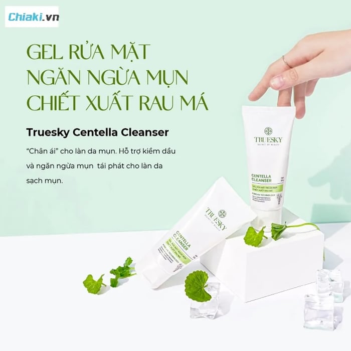 Gel rửa mặt Truesky Centella Cleanser chứa rau má, ngăn ngừa mụn