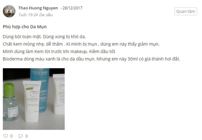 Phản hồi của khách hàng về kem dưỡng Bioderma xanh Global