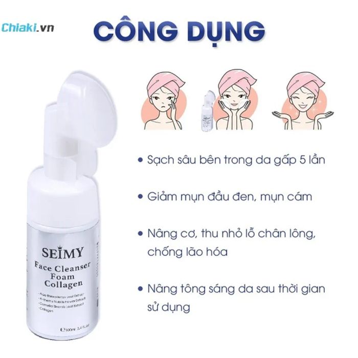 Sữa rửa mặt đầu cọ tạo bọt Seimy - Face Cleanser Foam Collagen