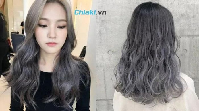 Nhuộm tóc màu nâu lạnh ombre xám khói