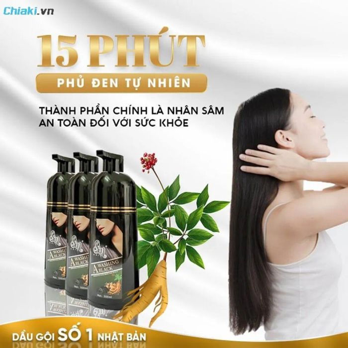 Dầu gội phủ bạc nhân sâm Sin Hair màu đen
