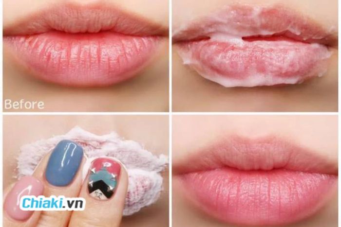 Sử dụng ngón tay hoặc cây bông tẩy trang để áp dụng sản phẩm lên môi và nhẹ nhàng mát-xa trong khoảng 1-2 phút, tập trung vào các vùng có môi thâm. Sau đó, rửa sạch môi bằng nước ấm và lau khô bằng khăn mềm.