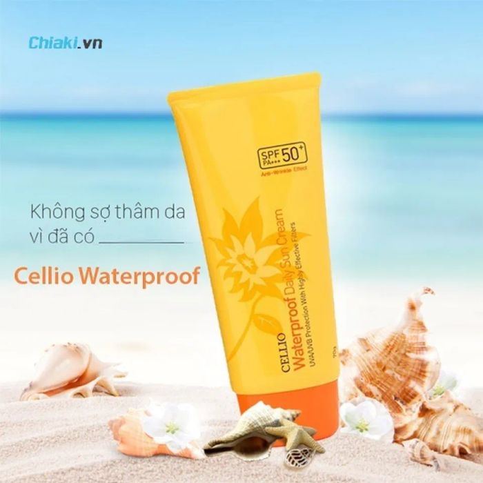 Kem chống nắng Cellio vàng Waterproof Daily Sun Cream SPF 50 PA+++