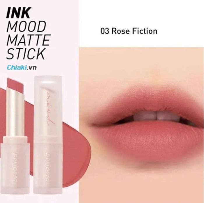 Son màu hồng dâu Peripera Mood Matte Stick 03 Rose Fiction