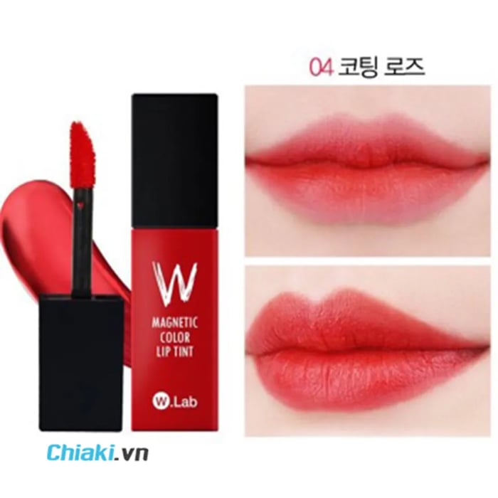 Son đỏ hồng cherry W Lab Magnetic Color Lip Tint Hàn Quốc, 01 Coating Red