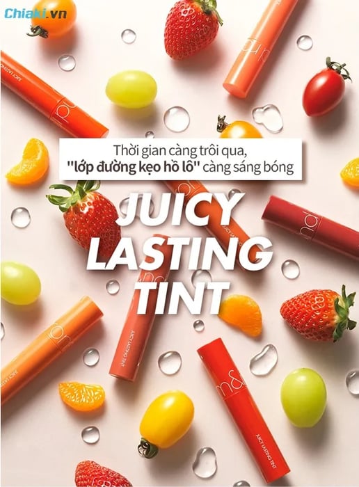 Bảng màu son Romand Juicy Lasting Tint (dạng son bóng)