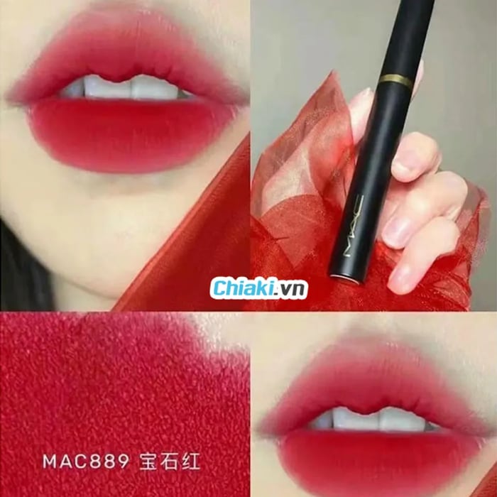 Son màu đỏ Ruby MAC Powder Kiss Velvet Blur Slim Stick 889 New