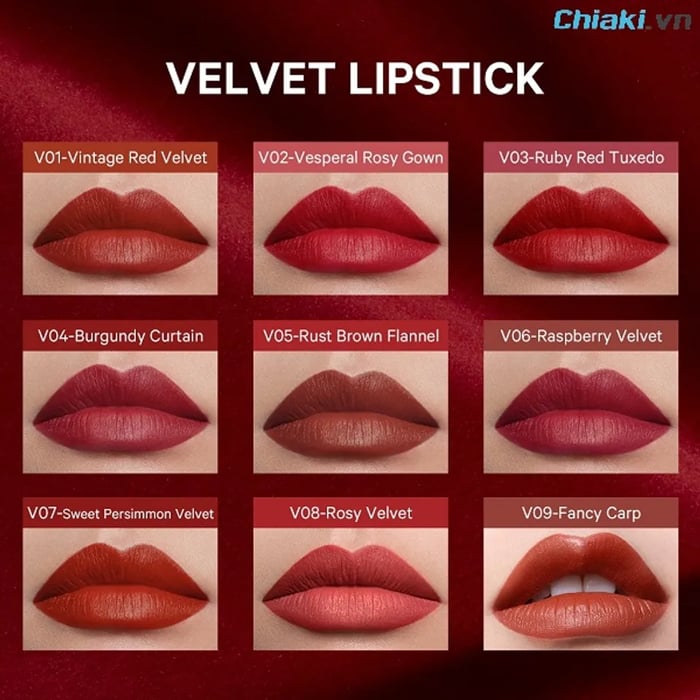 Bảng màu son Perfect Diary Glamour Select Velvet Liquid Lipstick