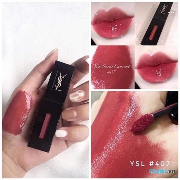 YSL Vinyl Cream Lip Stain 407 Carmin Session nâu đỏ