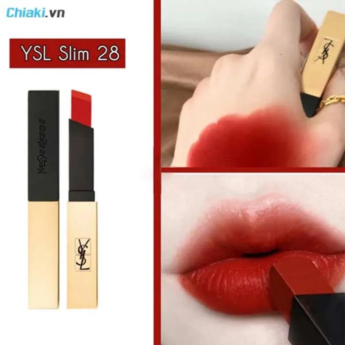 Son YSL Rouge Pur Couture The Slim 28 True Chili màu đỏ gạch