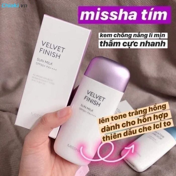 Kem chống nắng Missha tím Velvet Finish Sun Milk SPF50+/PA+++