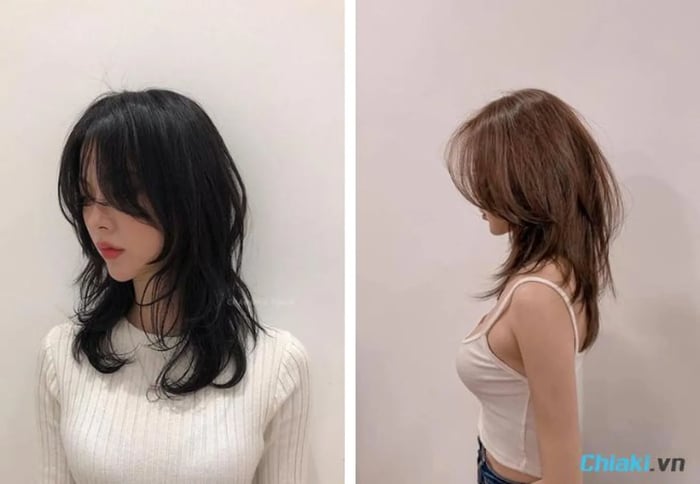 Cắt tóc mullet layer cho phụ nữ có khuôn mặt tròn ngắn có mái