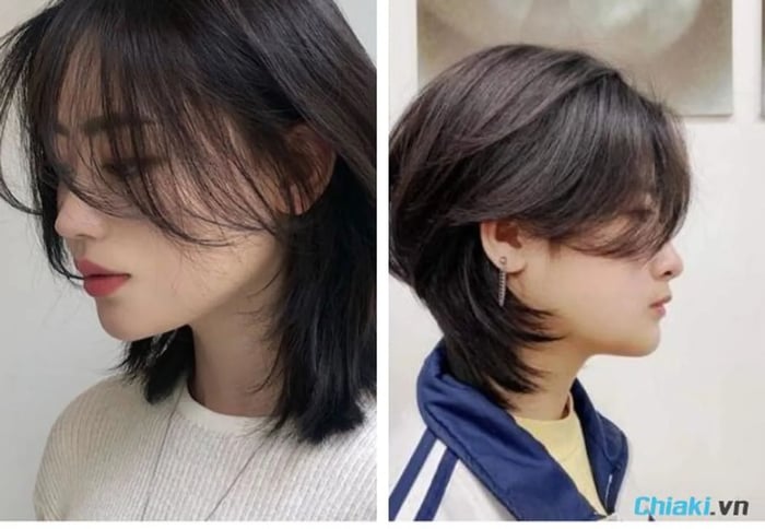 Tóc mullet lớp cho phụ nữ có mái bay baby