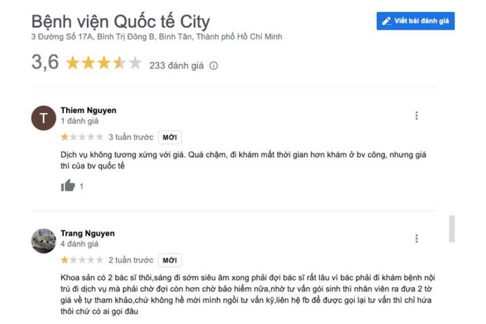 Một số góp ý mà Bệnh viện Quốc tế City cần cải thiện