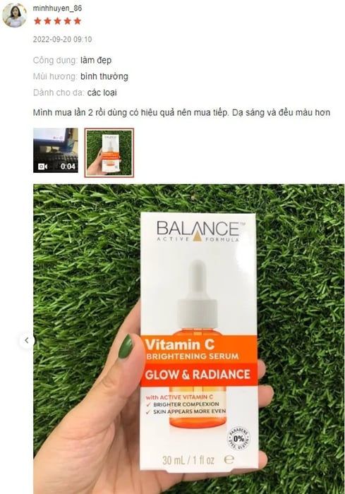 Review Serum sáng da mờ thâm Vitamin C Balance Active Formula 