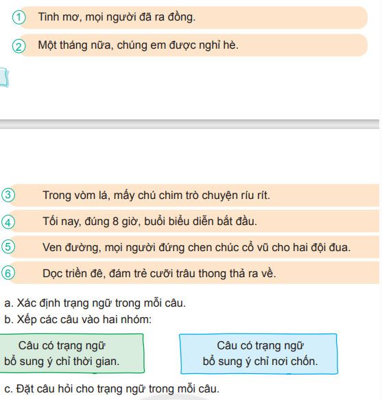 Sử dụng trạng ngữ chỉ thời gian, nơi chốn