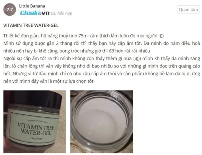 Review Kem Dưỡng Trắng Trẻ Hóa Da Vitamin Tree Water Gel