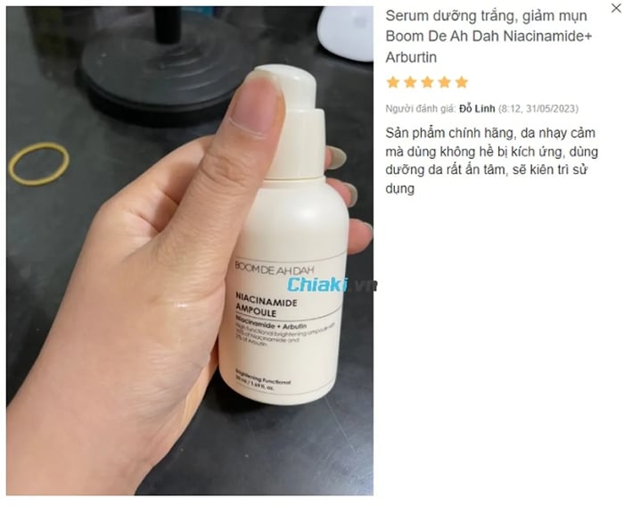 Đánh giá Serum mờ thâm nám, giảm mụn Boom De Ah Dah Niacinamide+ Arburtin