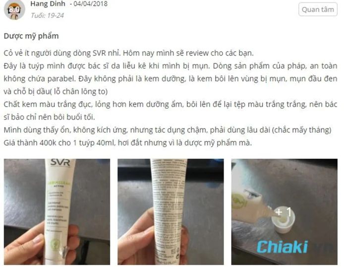 Đánh giá SVR Sebiaclear Active Gel từ người sử dụng