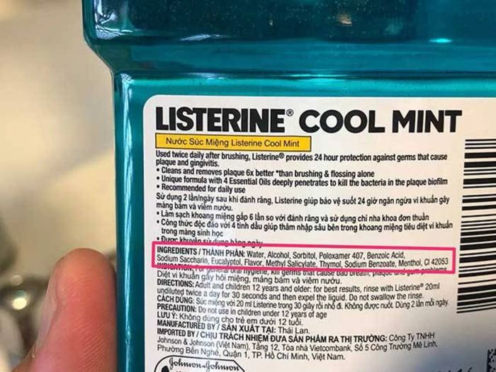 Thành phần của nước súc miệng Listerine 