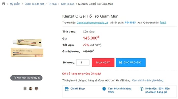 Gel trị mụn Klenzit C bán giá bao nhiêu