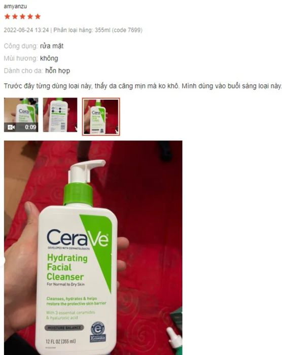 Sữa rửa mặt trị mụn đầu đen cho nam Cerave Hydrating Cleanser