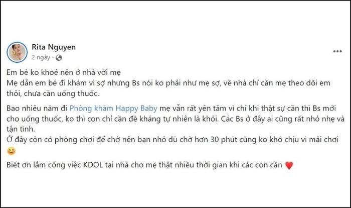 Chia sẻ của mẹ về trải nghiệm tại phòng khám Bác sĩ Huyên Thảo